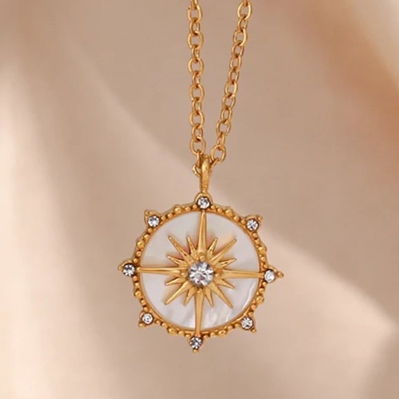 8-Point North Star Pendant Necklace with 18K Gold Plating and Natural Shell - Picture 5 of 8